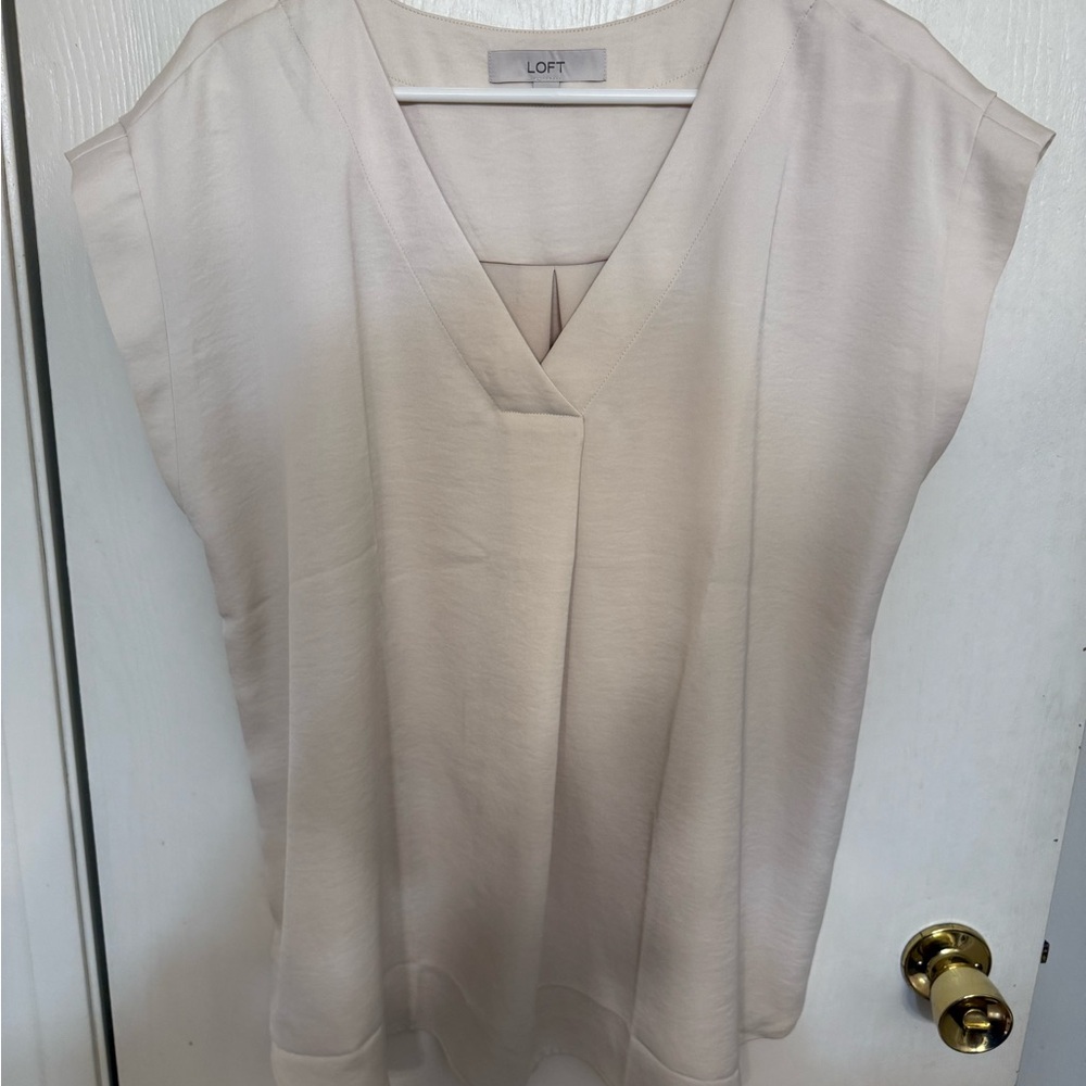 LOFT Women's Soft Cream V-Neck Blouse